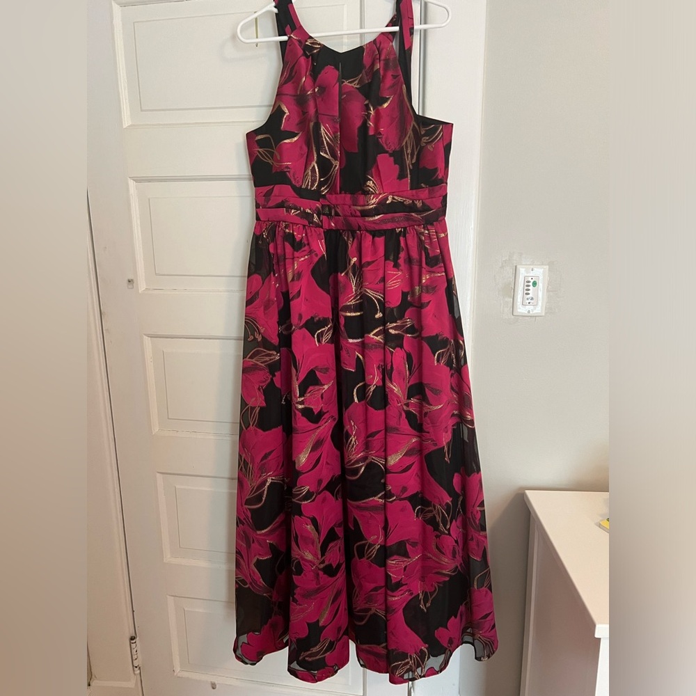Calvin Klein Pink and Black Floral Prom Dress